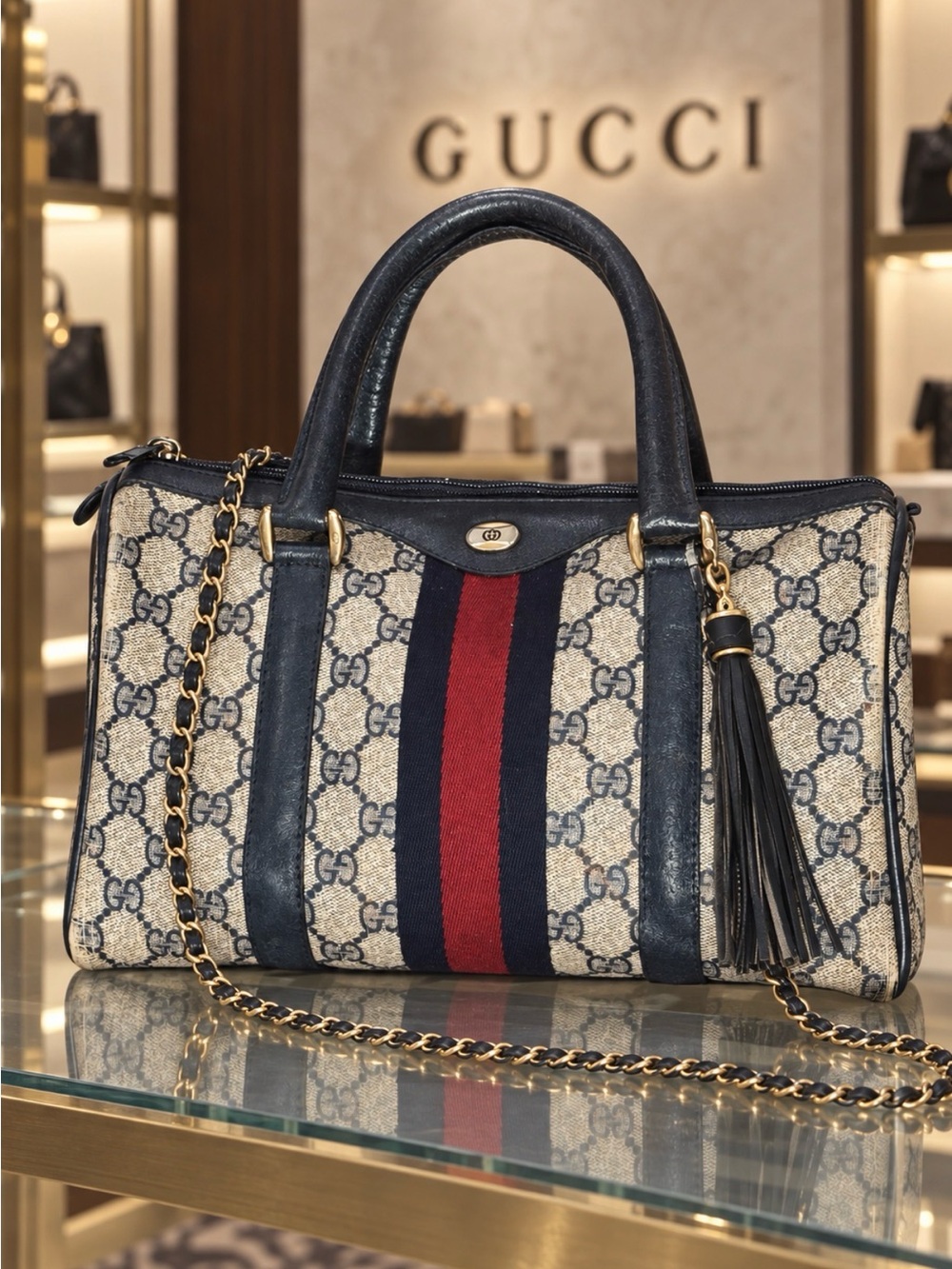 Authentic Gucci Sherry Line GG Boston Bag Italian Day dream.Handle-Crossbody